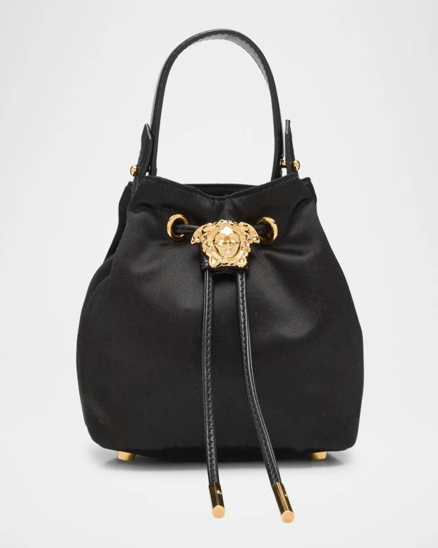 La Medusa Drawstring Satin Bucket Bag